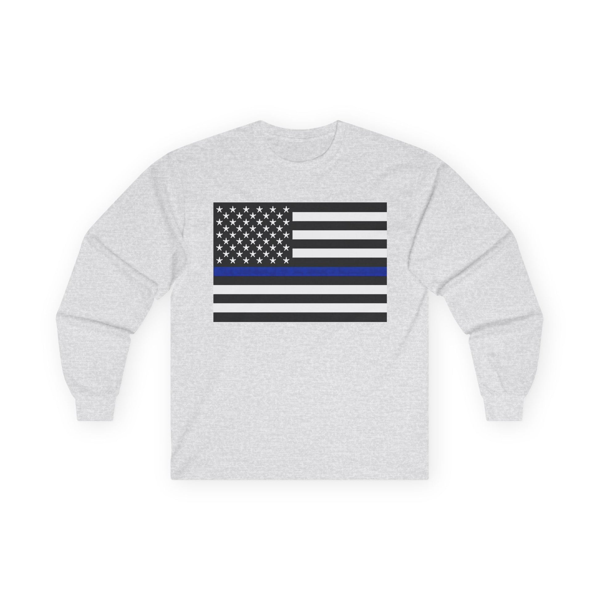 American Heritage Graphic Long Sleeve Tee - American Flag "Police" Blue Line Flag