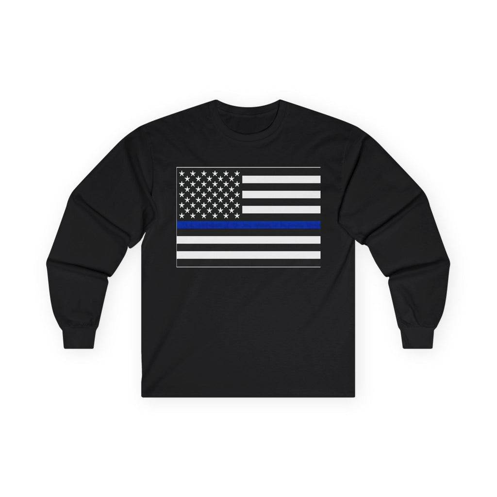 American Heritage Graphic Long Sleeve Tee - American Flag "Police" Blue Line Flag
