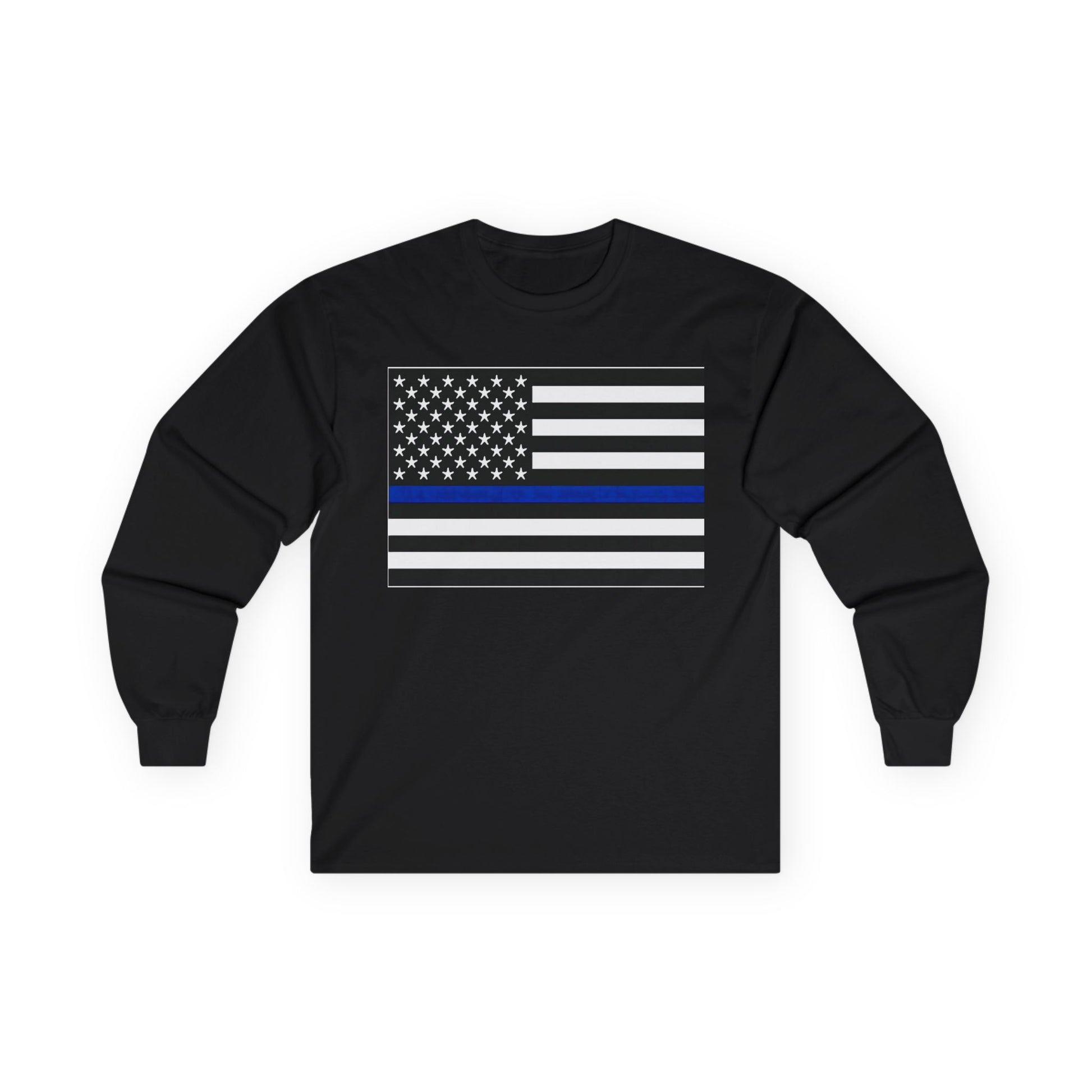 American Heritage Graphic Long Sleeve Tee - American Flag "Police" Blue Line Flag