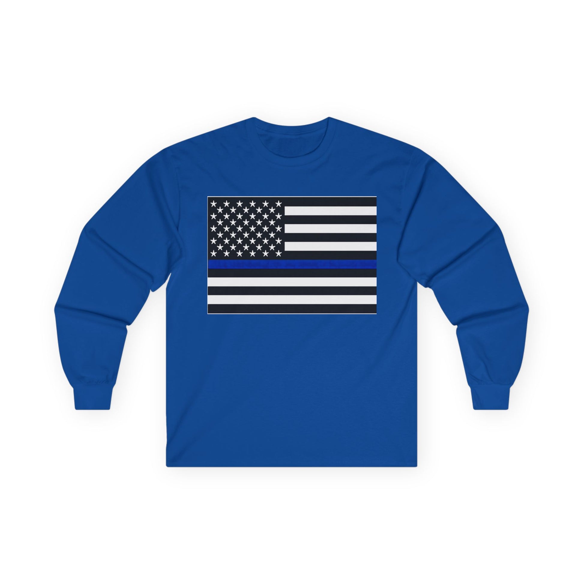 American Heritage Graphic Long Sleeve Tee - American Flag "Police" Blue Line Flag