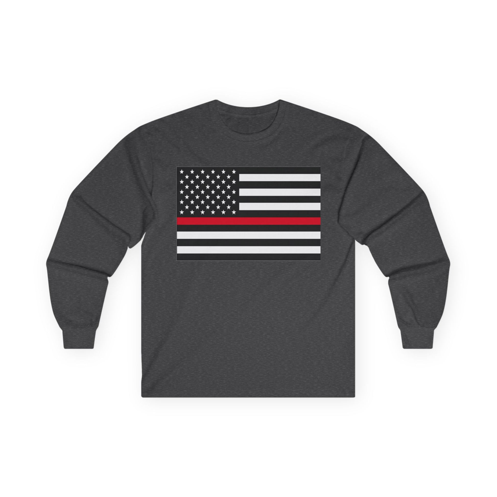 American Heritage Graphic Long Sleeve Tee - American Flag "Firefighters" Red Line Flag