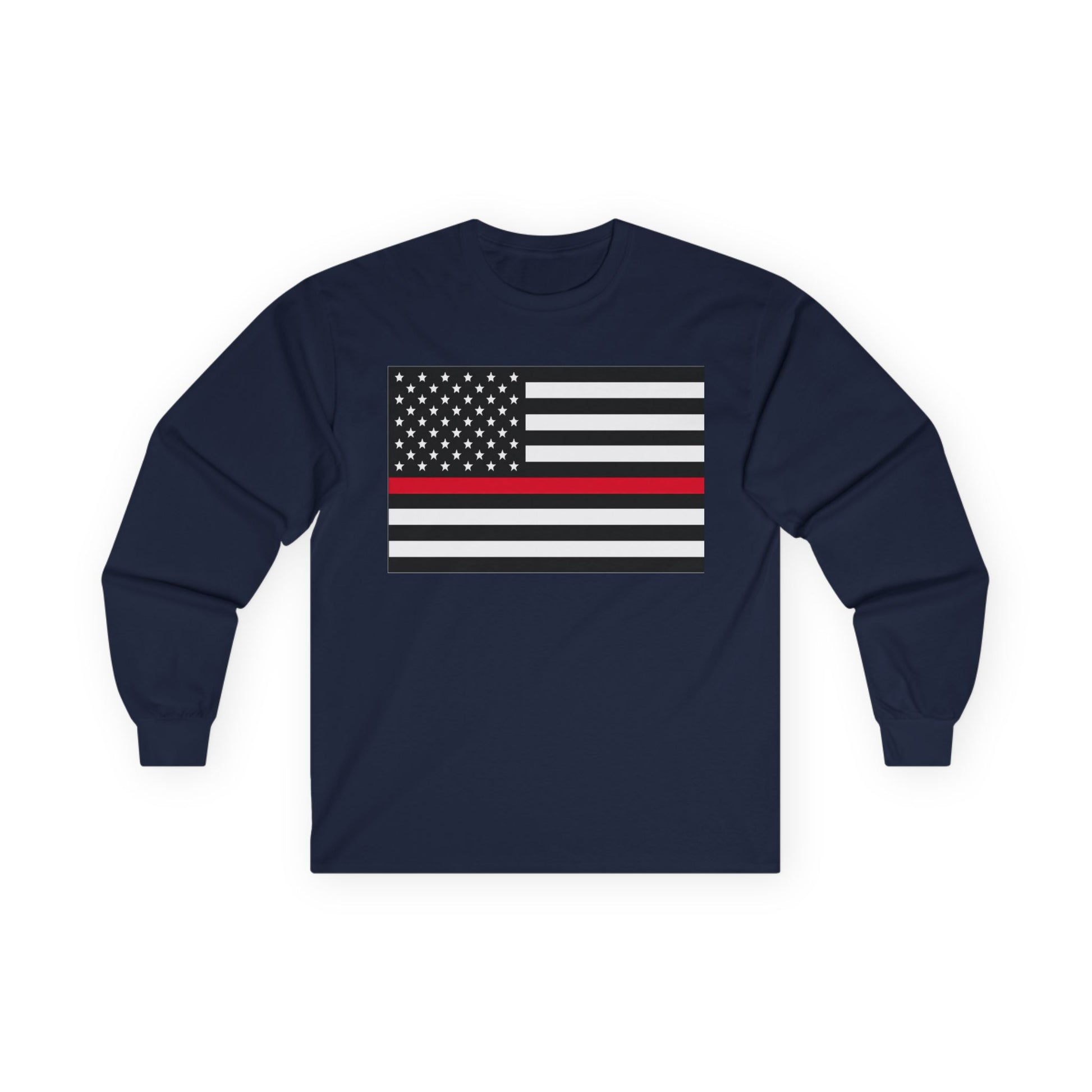 American Heritage Graphic Long Sleeve Tee - American Flag "Firefighters" Red Line Flag