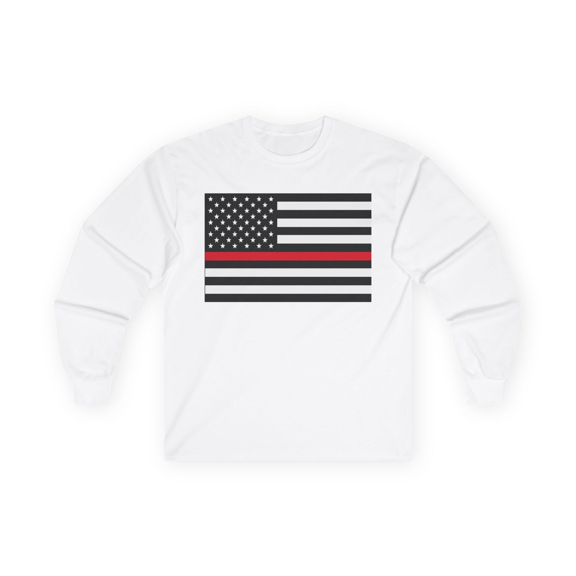 American Heritage Graphic Long Sleeve Tee - American Flag "Firefighters" Red Line Flag