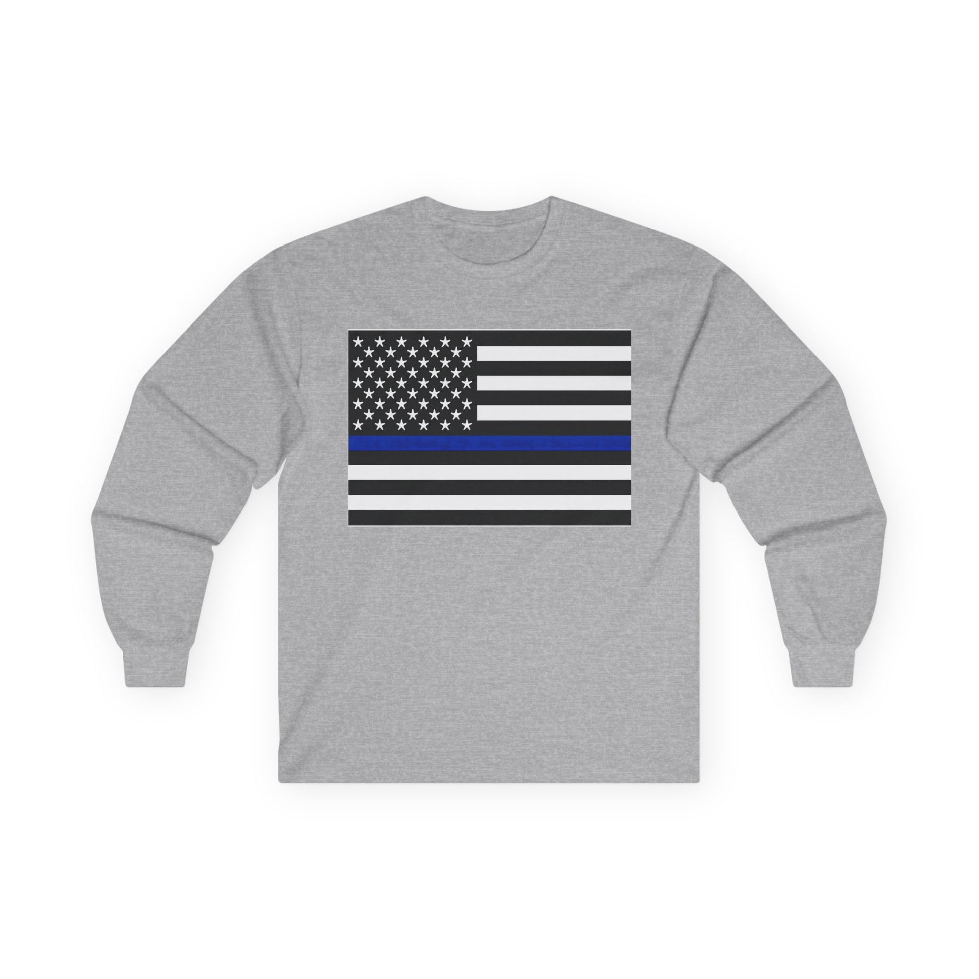 American Heritage Graphic Long Sleeve Tee - American Flag "Police" Blue Line Flag