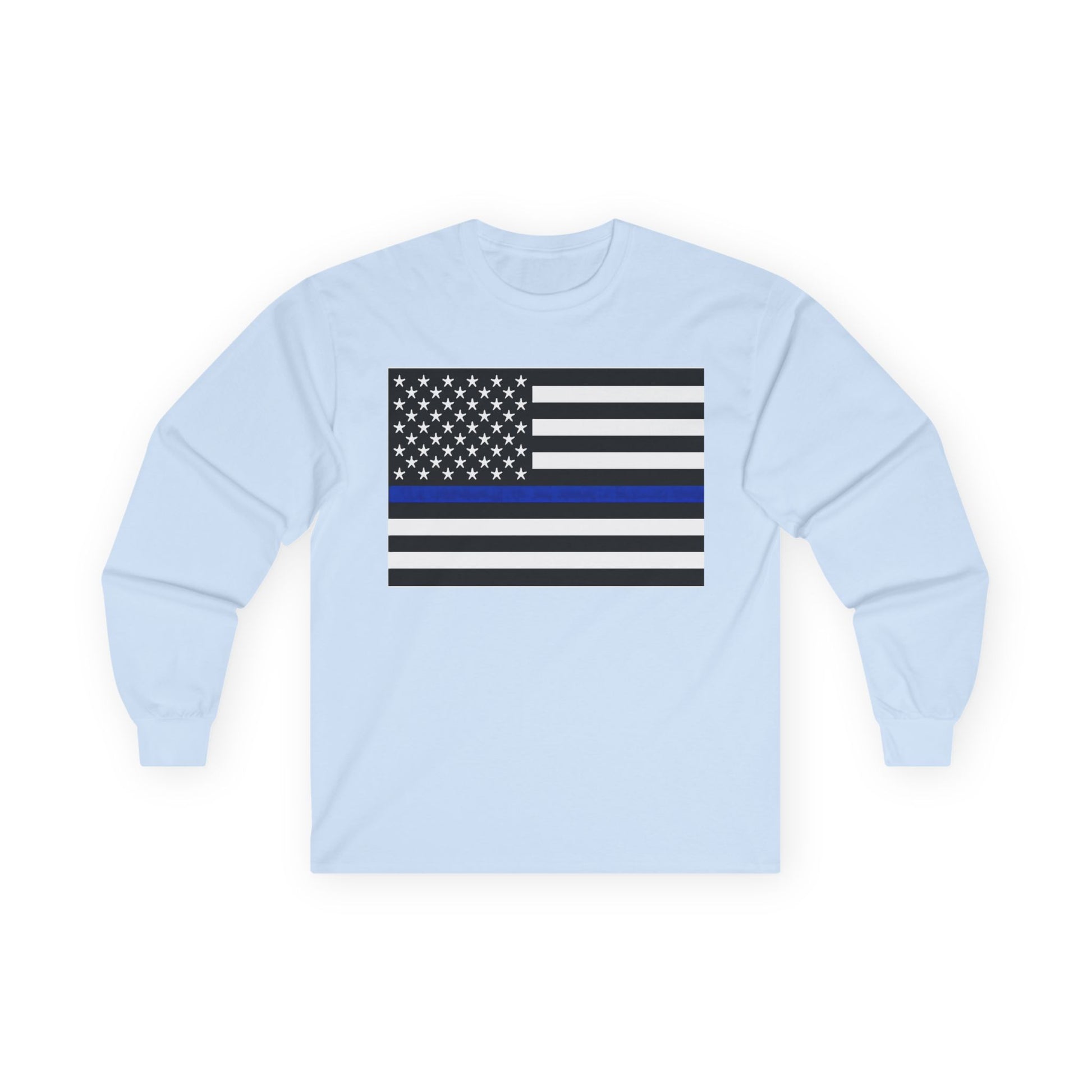 American Heritage Graphic Long Sleeve Tee - American Flag "Police" Blue Line Flag
