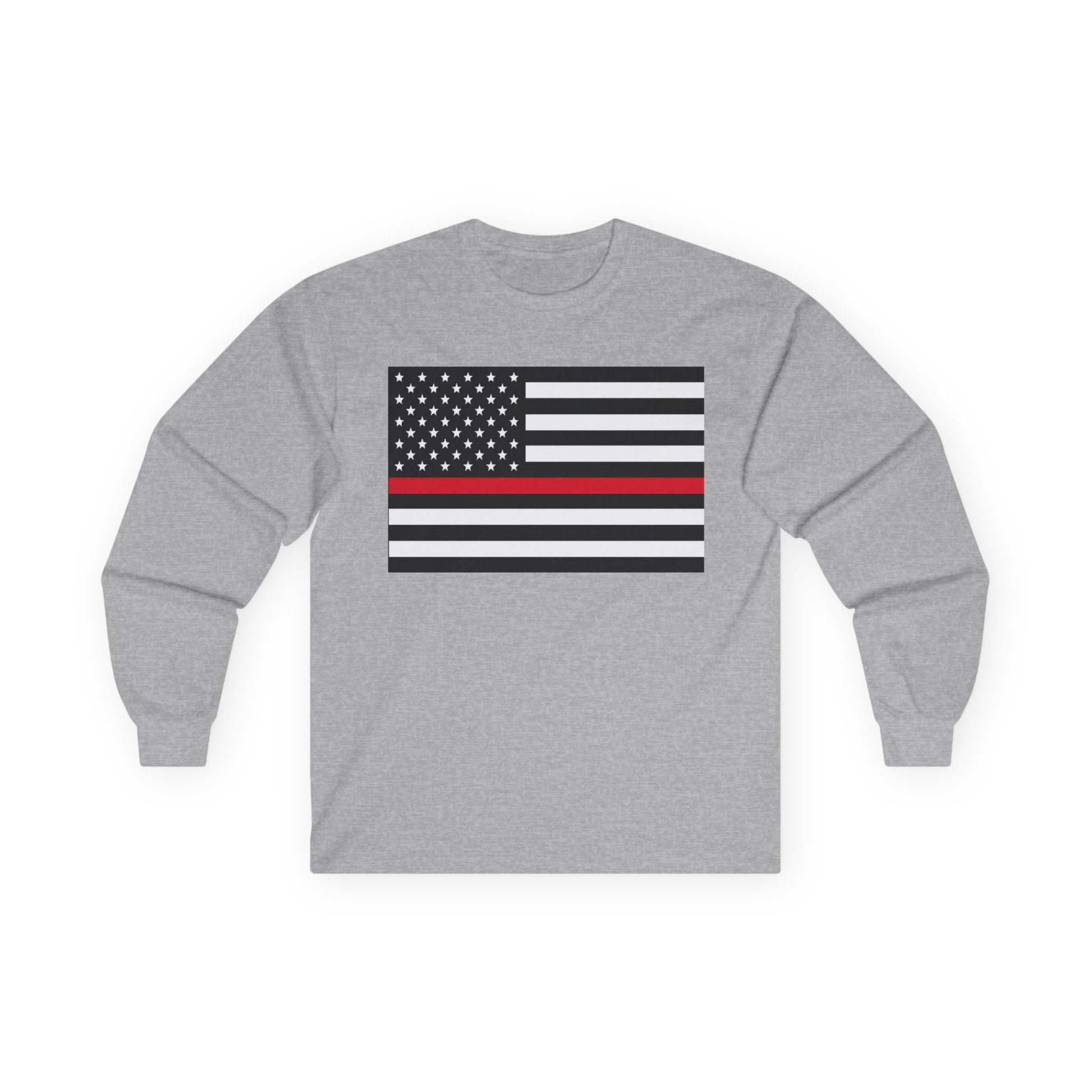 American Heritage Graphic Long Sleeve Tee - American Flag "Firefighters" Red Line Flag