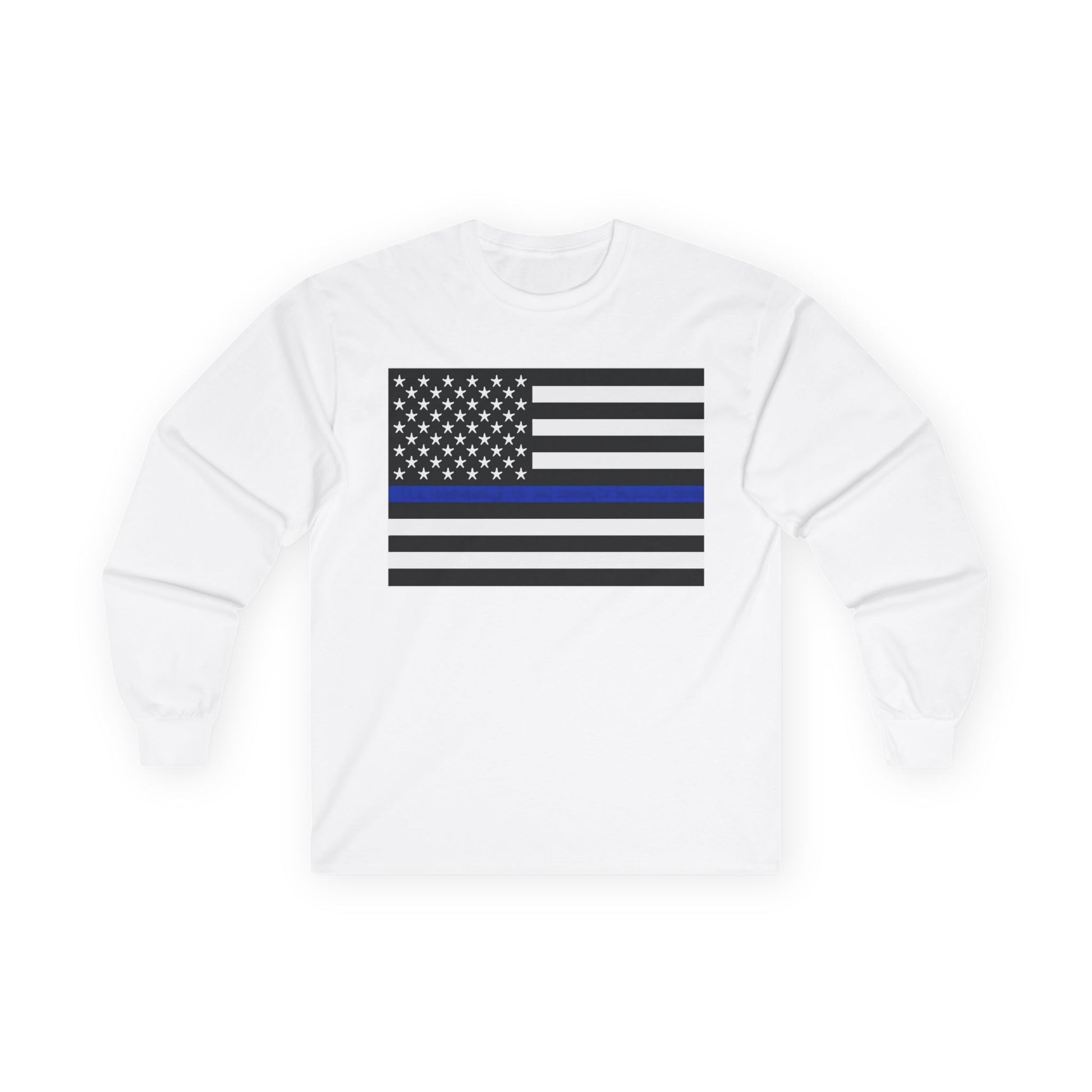 American Heritage Graphic Long Sleeve Tee - American Flag "Police" Blue Line Flag