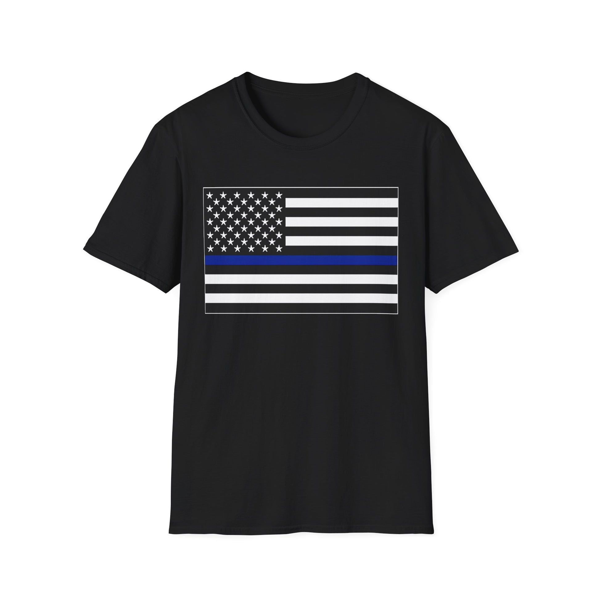 American Heritage Graphic Short Tee - American Flag "Police" Blue Line Flag T-Shirt