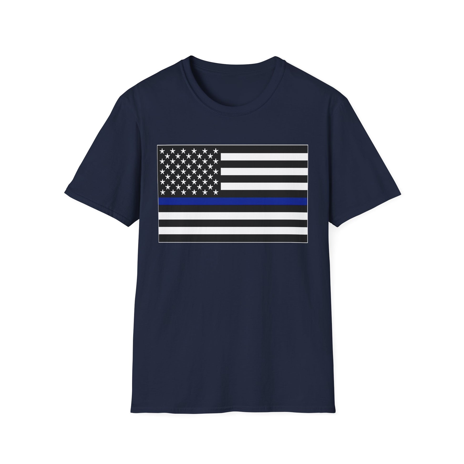 American Heritage Graphic Short Tee - American Flag "Police" Blue Line Flag T-Shirt