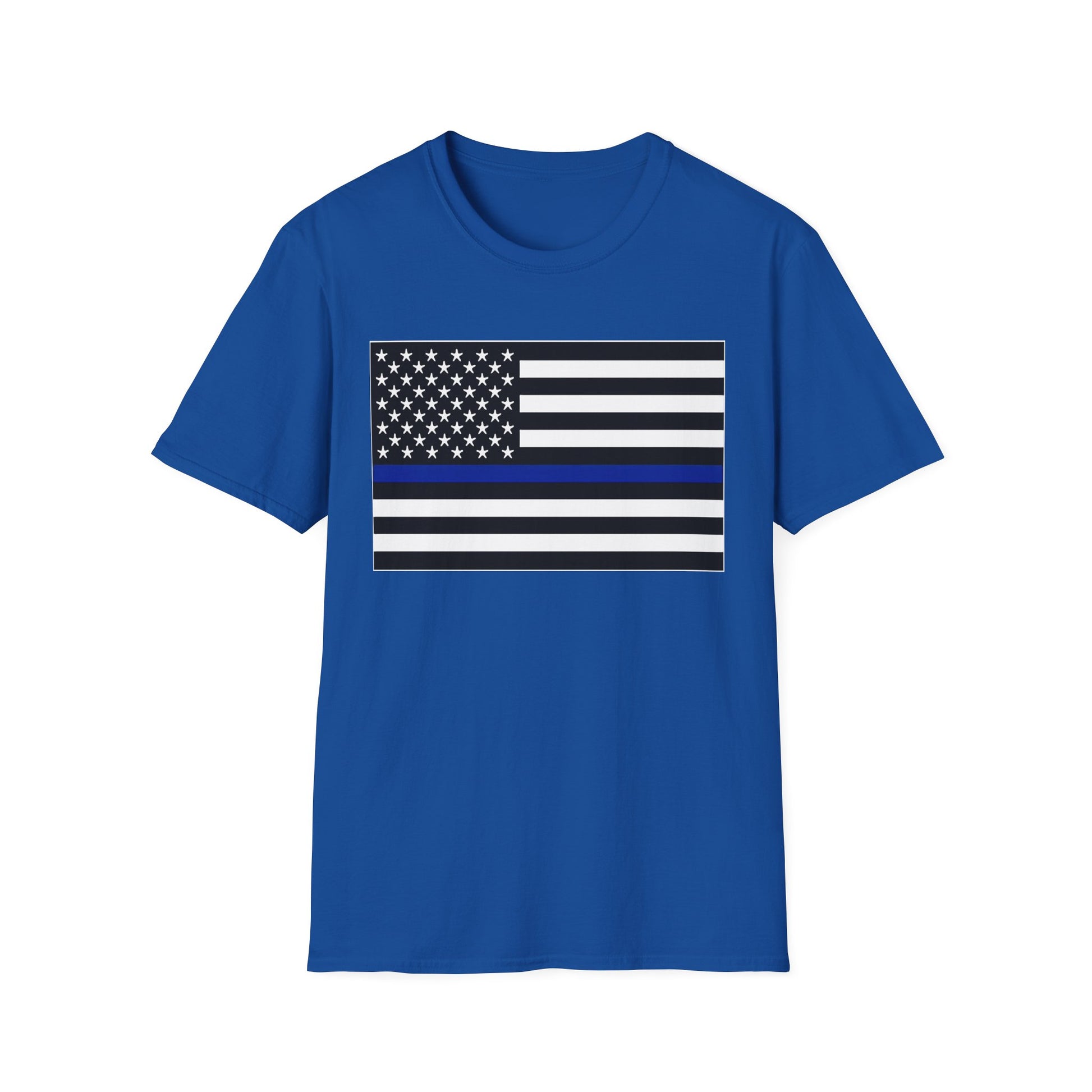 American Heritage Graphic Short Tee - American Flag "Police" Blue Line Flag T-Shirt