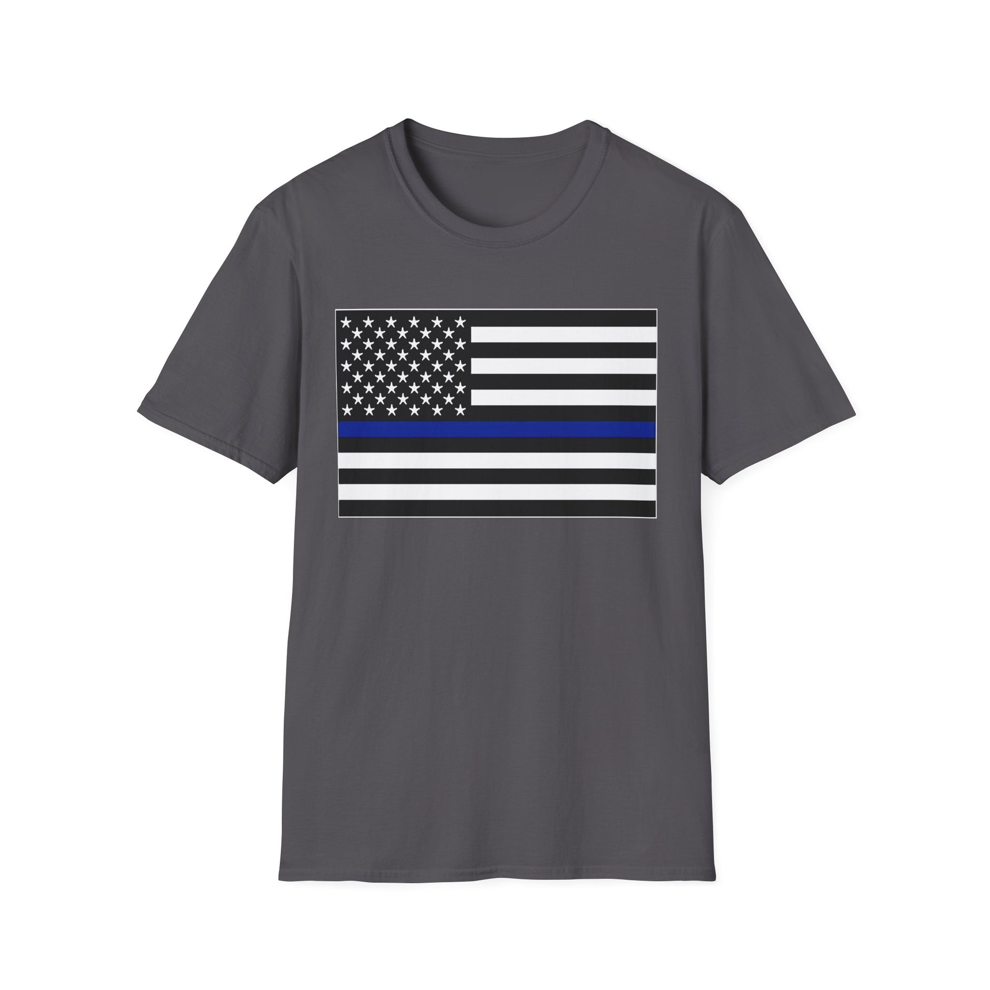 American Heritage Graphic Short Tee - American Flag "Police" Blue Line Flag T-Shirt