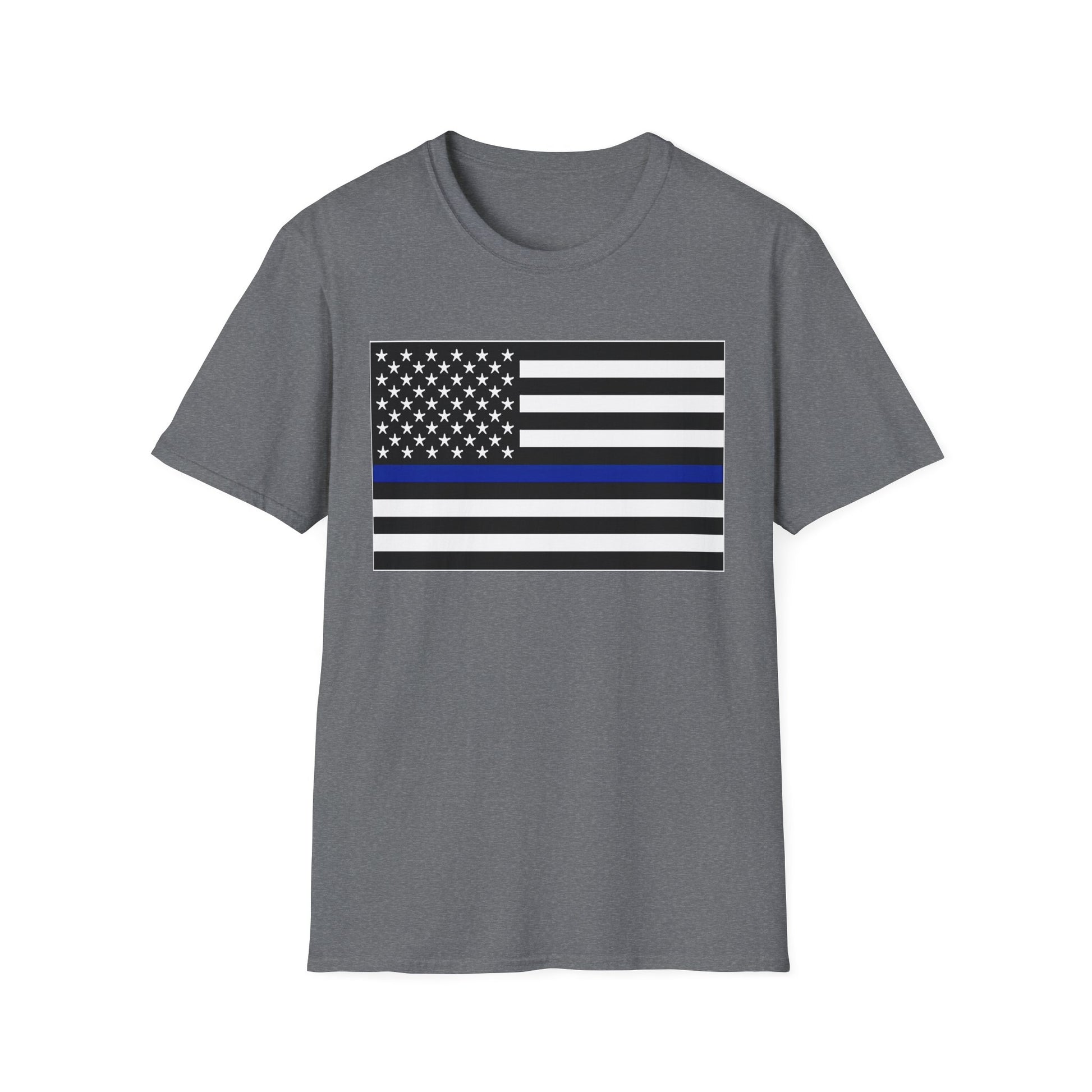 American Heritage Graphic Short Tee - American Flag "Police" Blue Line Flag T-Shirt