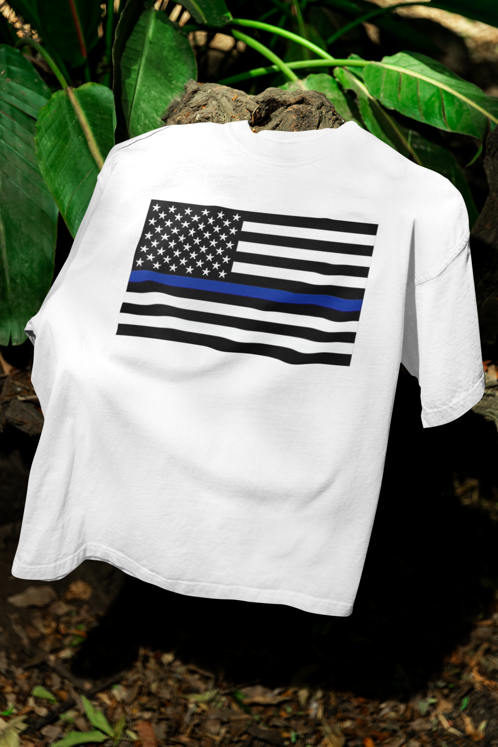 American Heritage Graphic Short Tee - American Flag "Police" Blue Line Flag T-Shirt