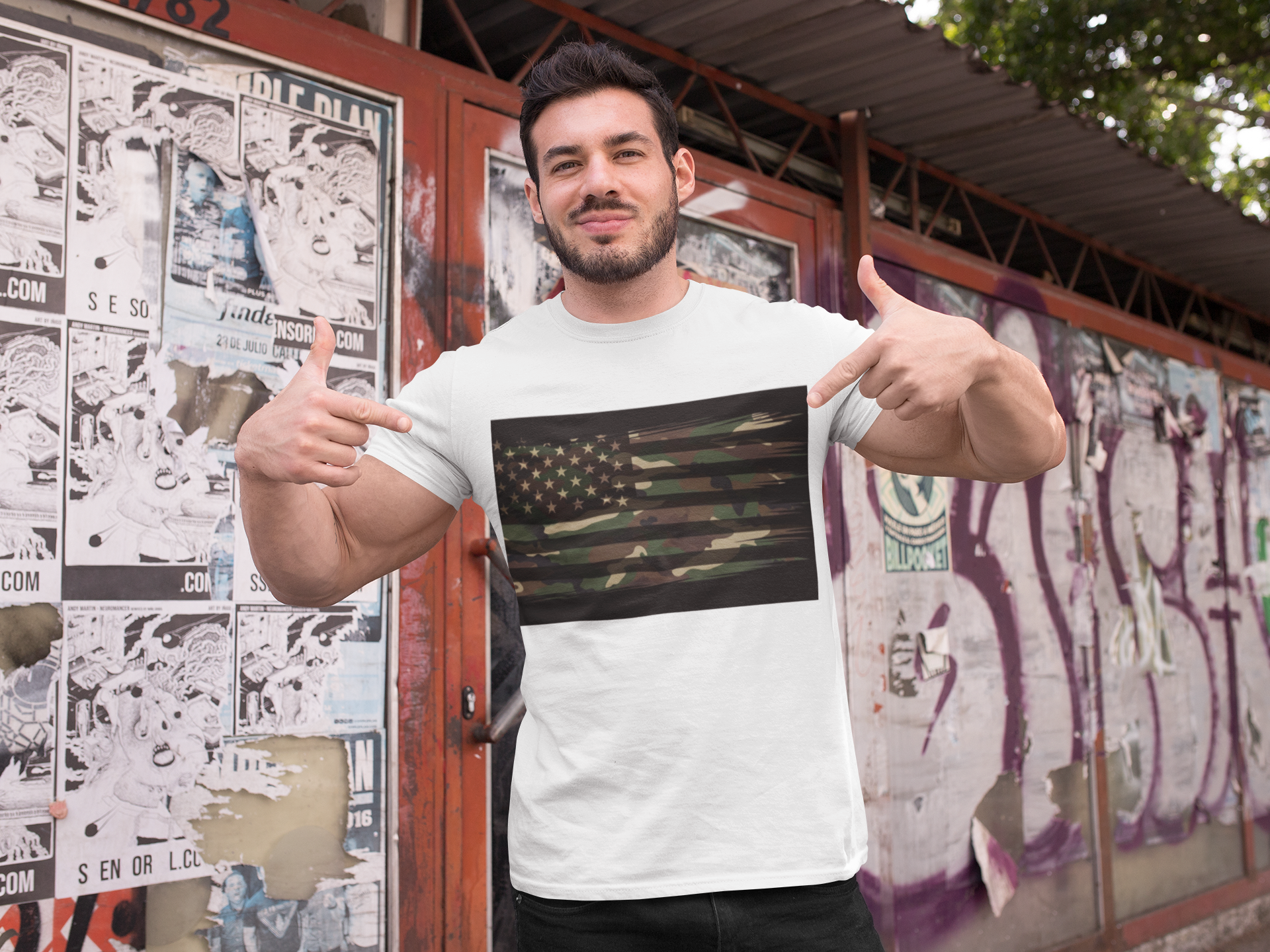 American Heritage Graphic Short Tee - "Camo Green Flag"