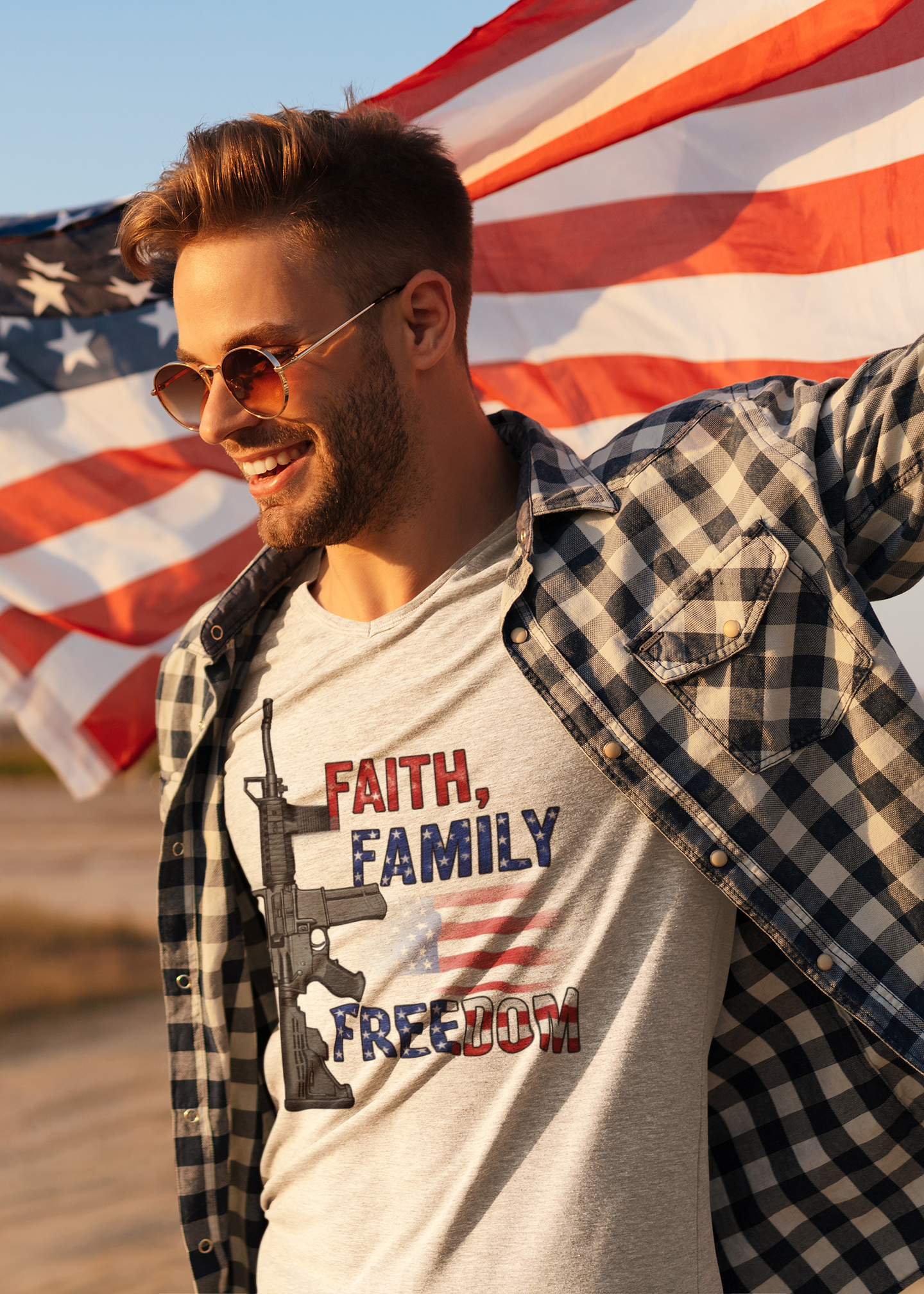 American Heritage Graphic Short Tee - "Faith Family Freedom V.5"