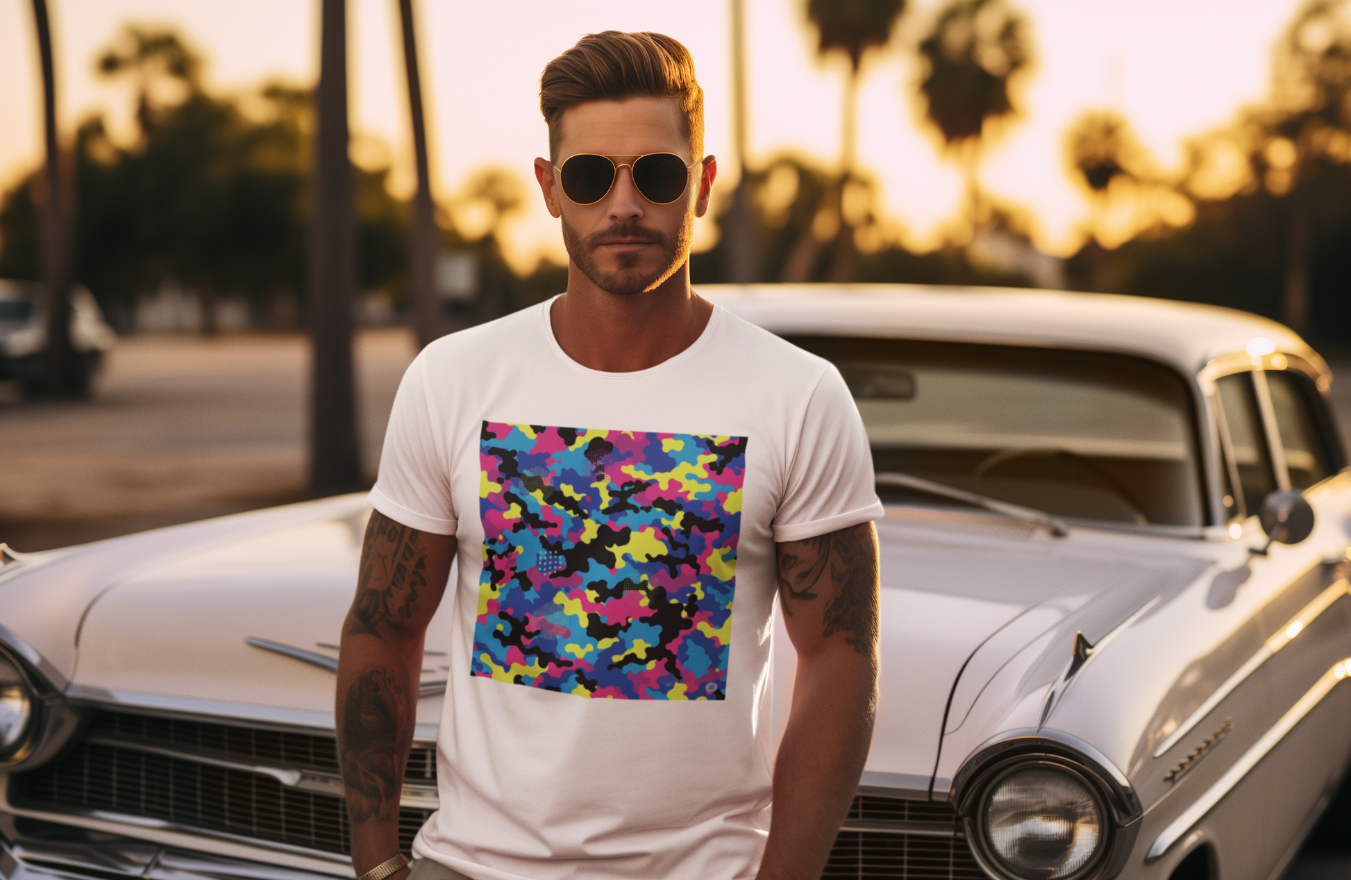 American Heritage Graphic Short Tee - Urban Warfare Camo - Retro Neon Pop