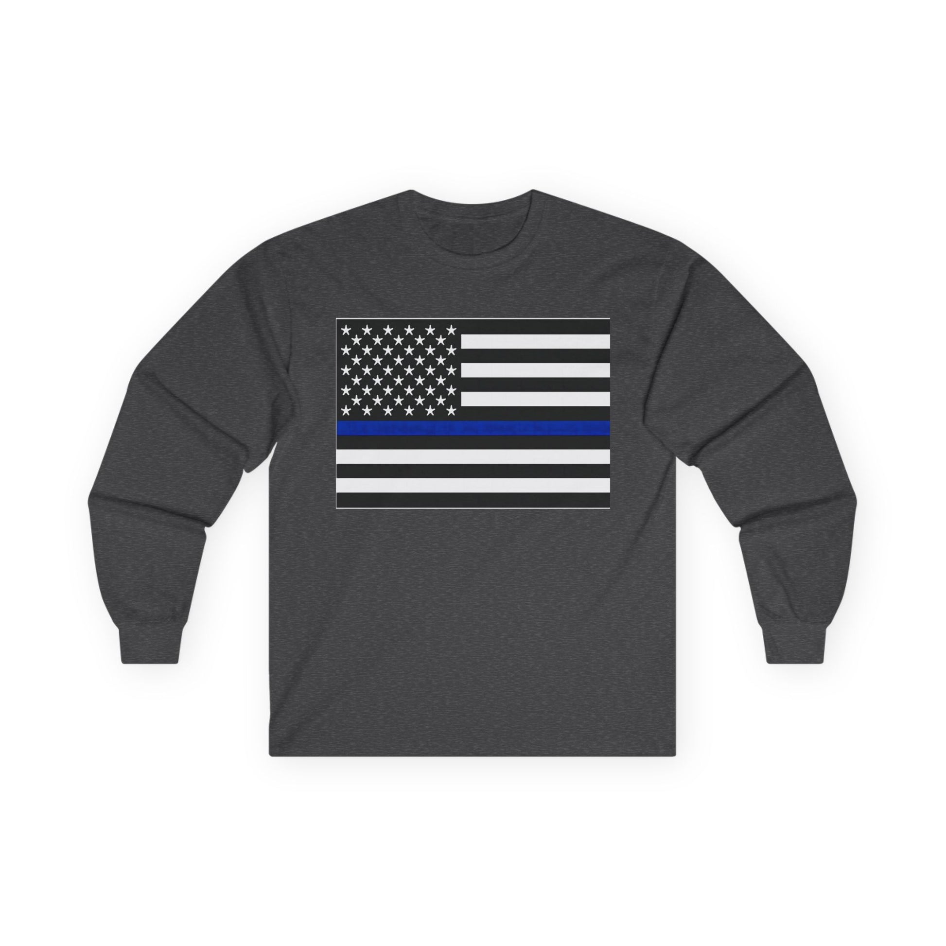 American Heritage Graphic Long Sleeve Tee - American Flag "Police" Blue Line Flag