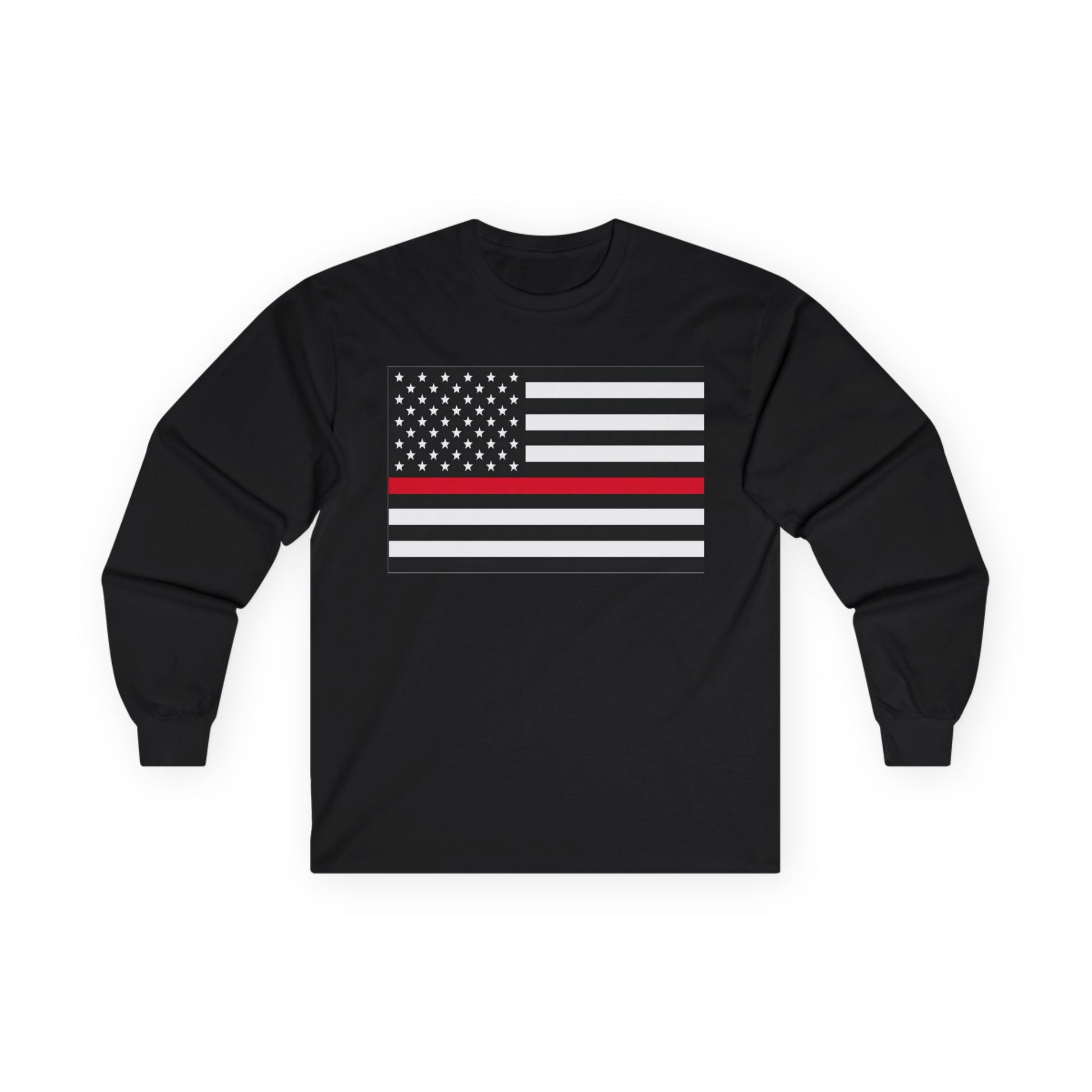 American Heritage Graphic Long Sleeve Tee - American Flag "Firefighters" Red Line Flag