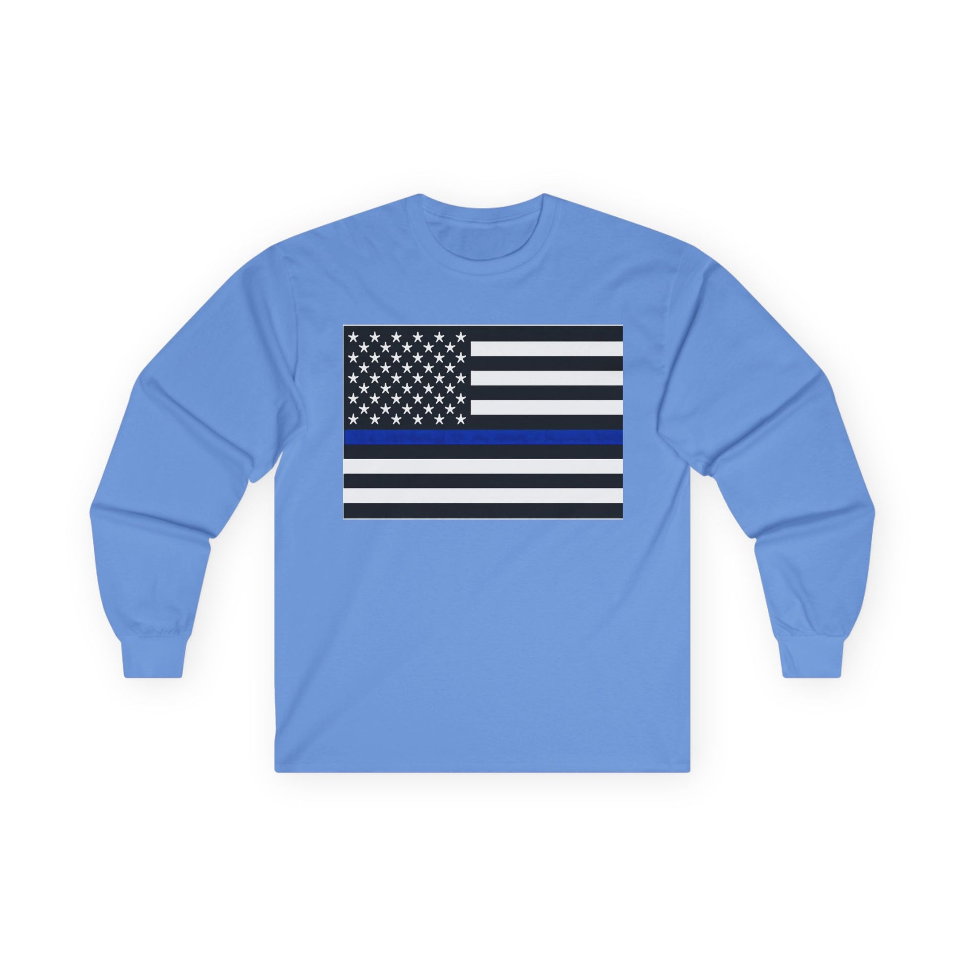 American Heritage Graphic Long Sleeve Tee - American Flag "Police" Blue Line Flag