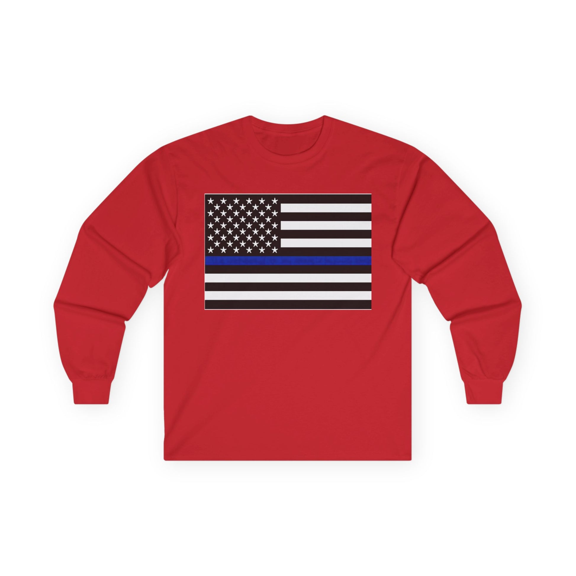 American Heritage Graphic Long Sleeve Tee - American Flag "Police" Blue Line Flag