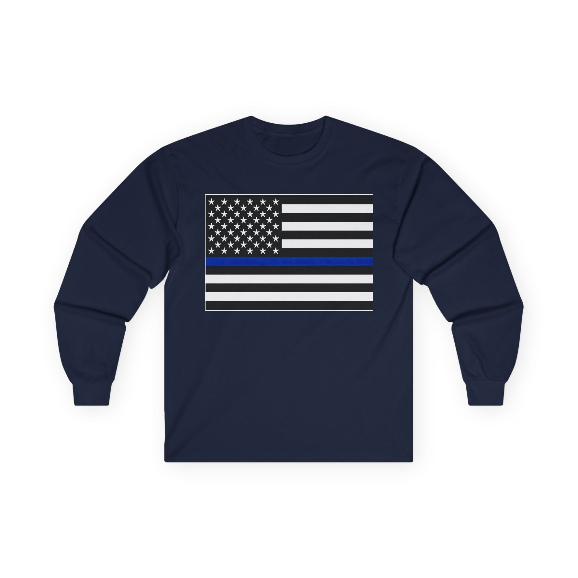 American Heritage Graphic Long Sleeve Tee - American Flag "Police" Blue Line Flag