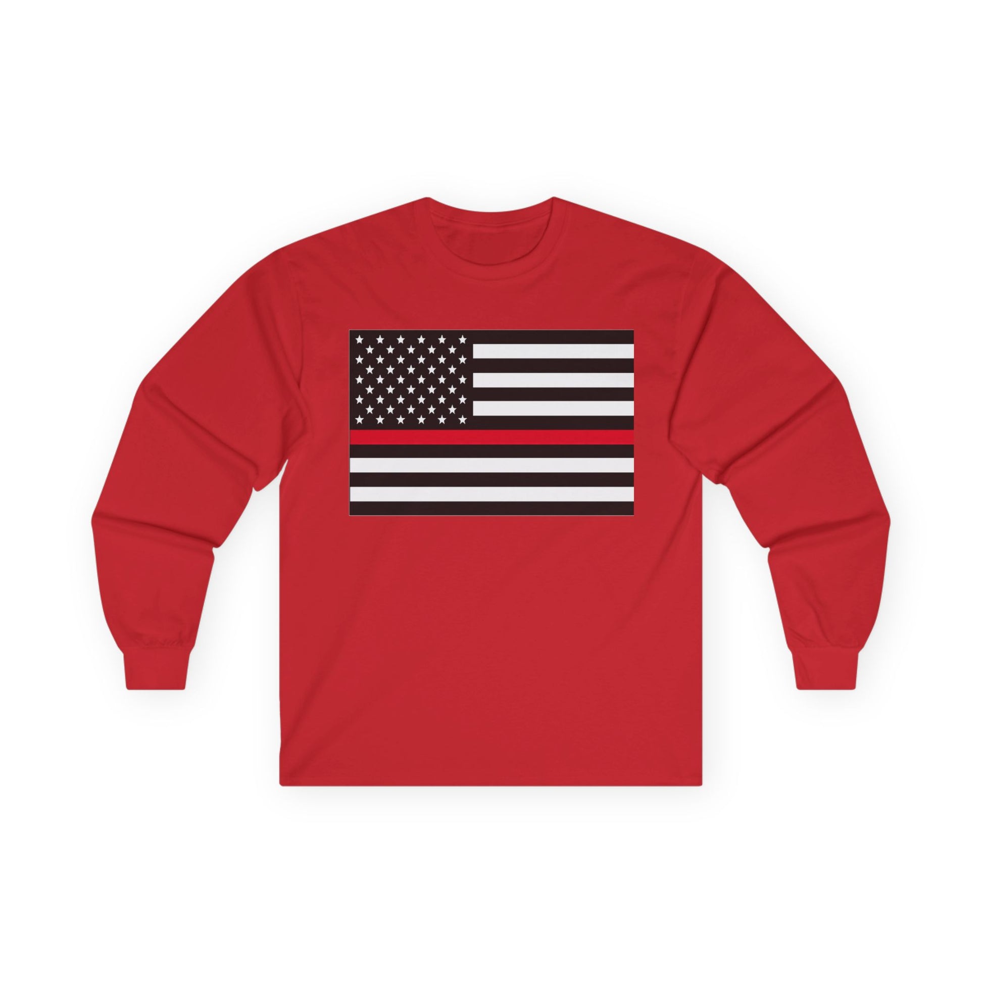 American Heritage Graphic Long Sleeve Tee - American Flag "Firefighters" Red Line Flag